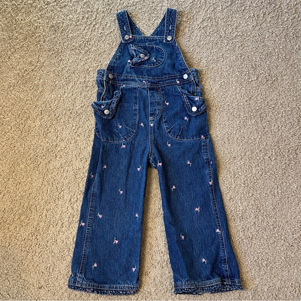 Simply Basic 3X Girls Denim Jeans Overalls Pink Roses Flower Embroidered Vintage